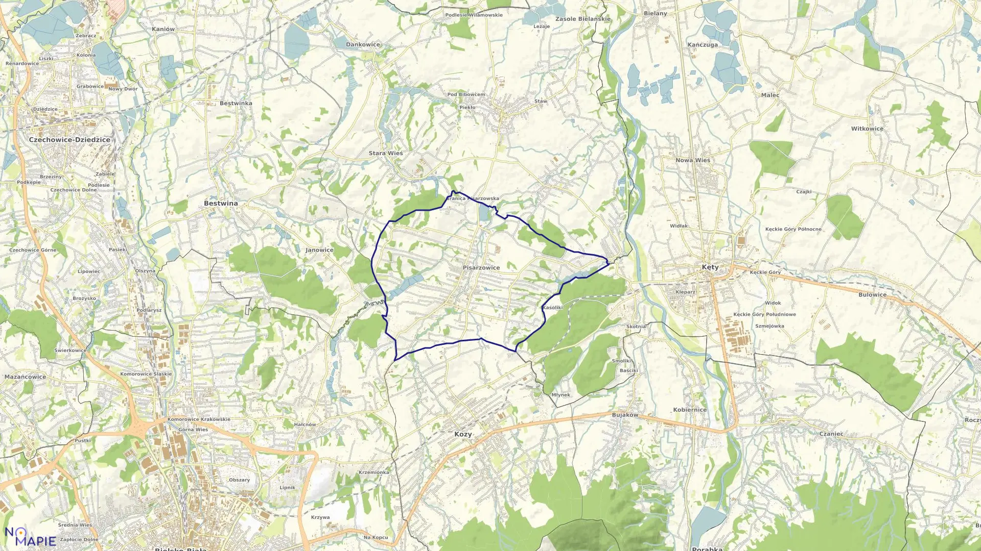 Mapa obrębu PISARZOWICE w gminie Wilamowice